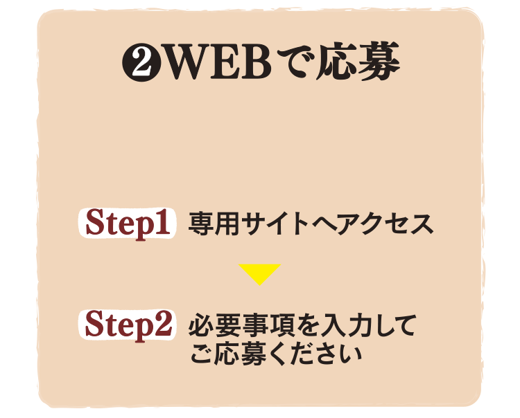 2 WEBで応募
Step1 専用サイトへアクセス
Step2 必要事項を入力してご応募ください
